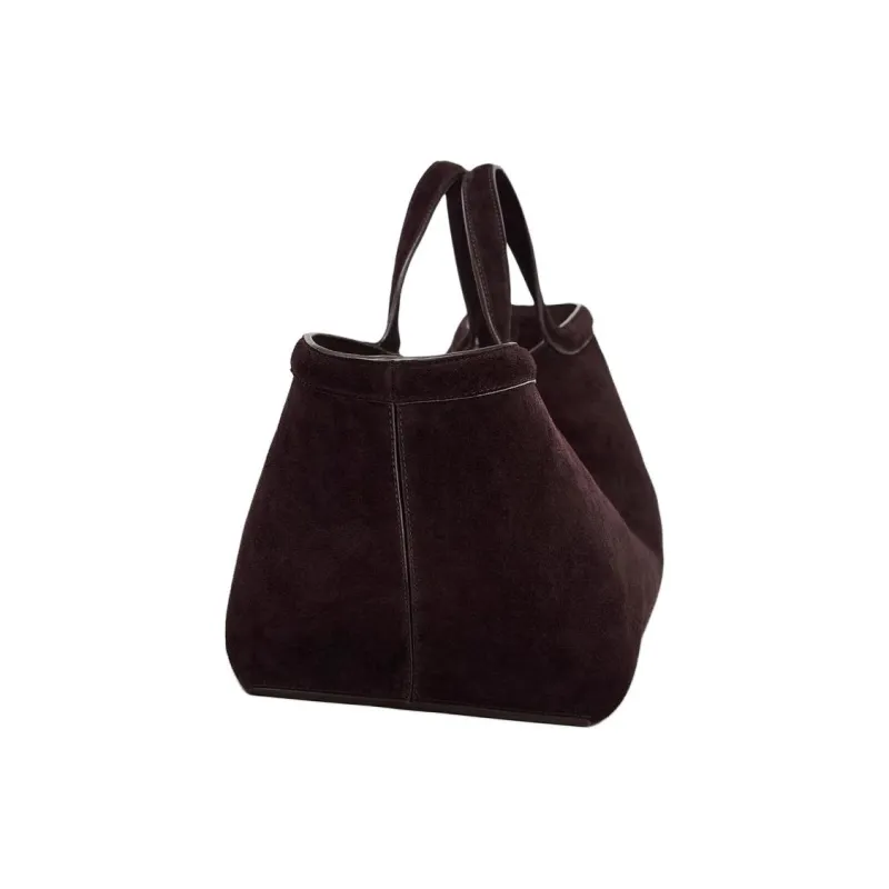 ZARA Cow Leather Tote Bag, Shopping Bag, Handbag Women's Dark Brown-3