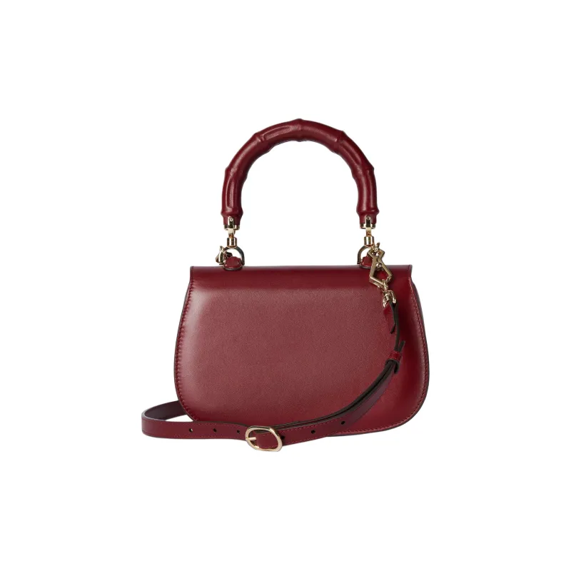 GUCCI Bamboo 1947 Soft Leather Shoulder Bag, Crossbody Bag, Handbag Trumpets Women's Red-3