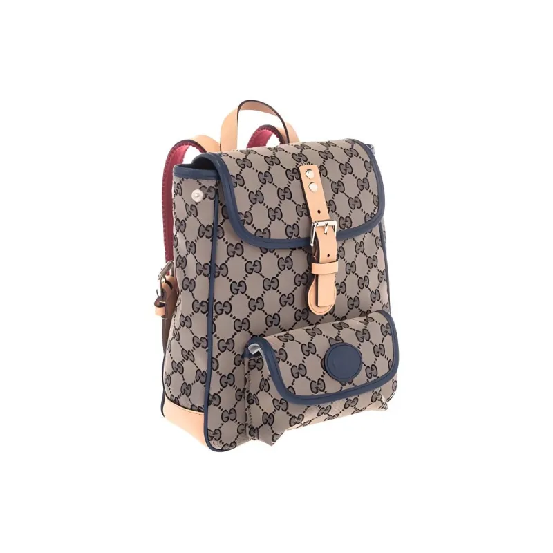 GUCCI Canvas With Leather Backpack Kids' Gray/Blue/Beige-1