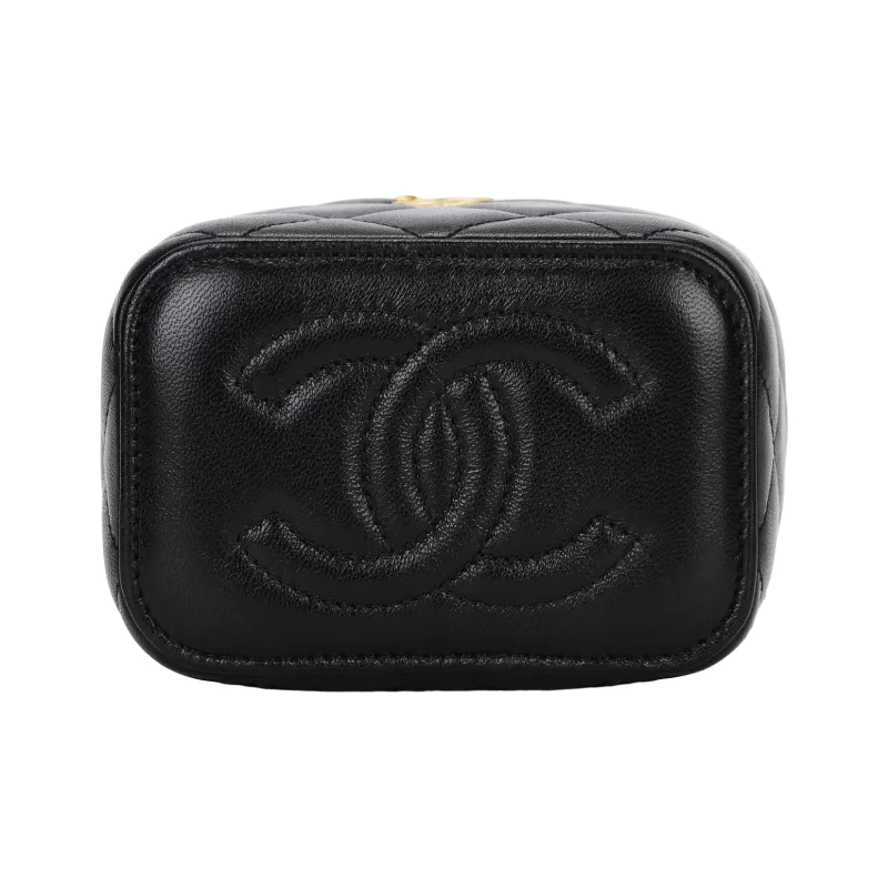 CHANEL 23C Early Spring Lambskin And Metal Box Bag, Makeup Bag, Shoulder Bag, Crossbody Bag Trumpets Women's Black-3