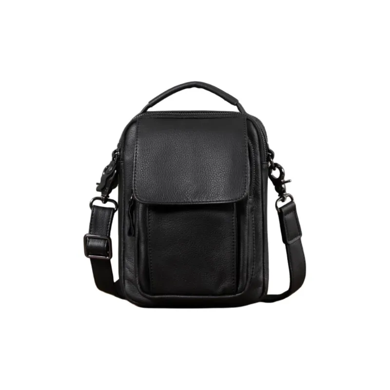 LARTIGENT Top Grain Cow Leather Casual Crossbody Bag One Shoulder Cell Phone Pouch Handbag Regular Men's Black-1
