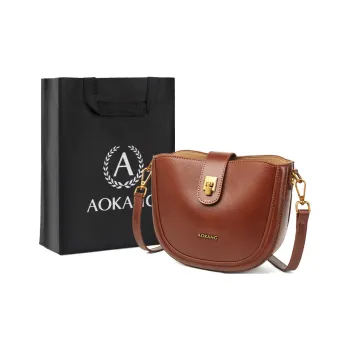 AOKANG Cow Leather Saddle Bags Shoulder Bags Mini Women's Caramel Brown/Classic Black/Ecru