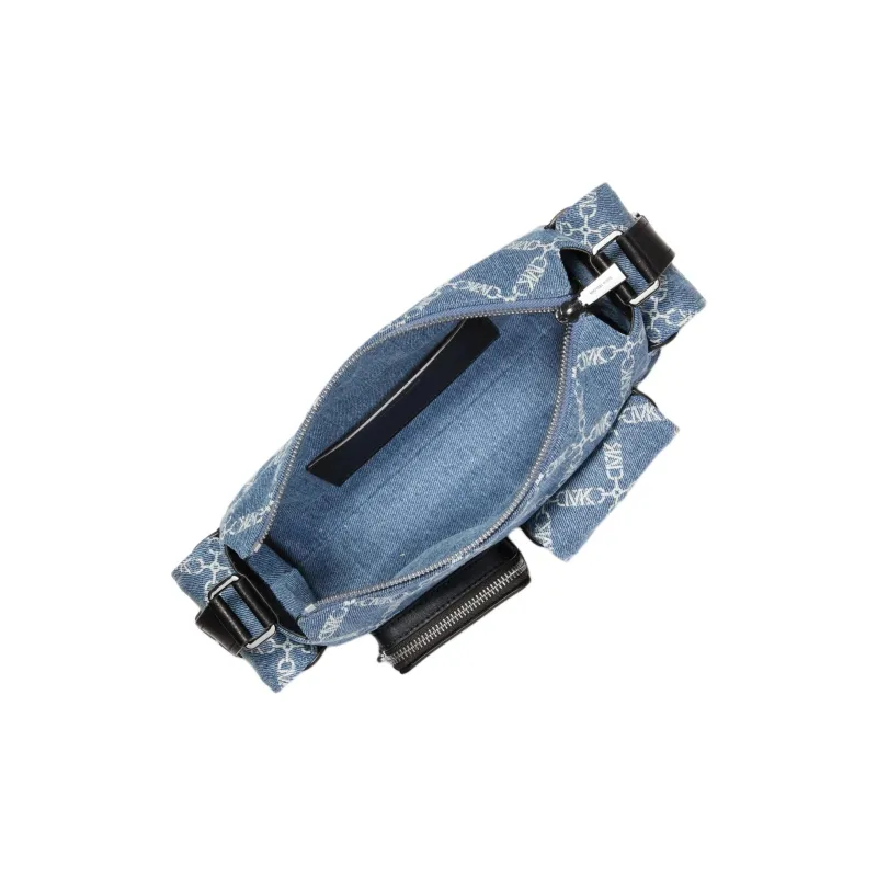 MICHAEL KORS DAKOTA Fabric With Split Cow Leather Crossbody Bag, Shoulder Bag Medium Size Women's Denim Blue & Black-1