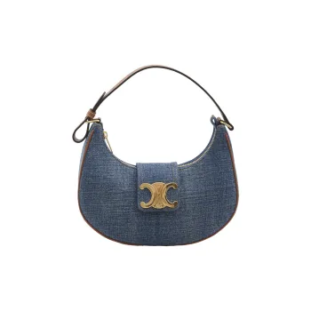 CELINE Cotton One Shoulder Handbag Medium Size Women's Blue