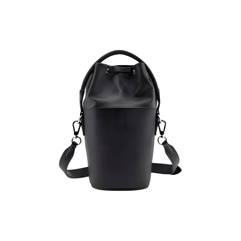 LACOSTE Cow Leather Bucket Bags Shoulder Bag Crossbody Bag Handbag Medium Size Women's Black-1