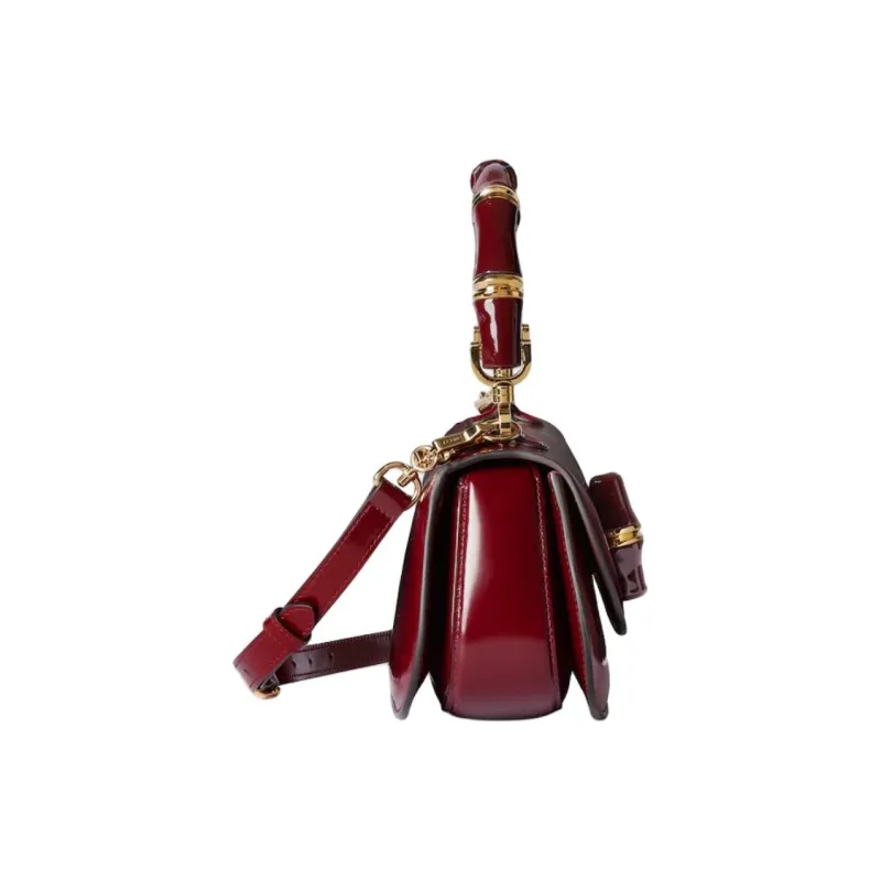 GUCCI Polished Leather Shoulder Bag, Crossbody Bag, Handbag Trumpets Women's Dark Red-2
