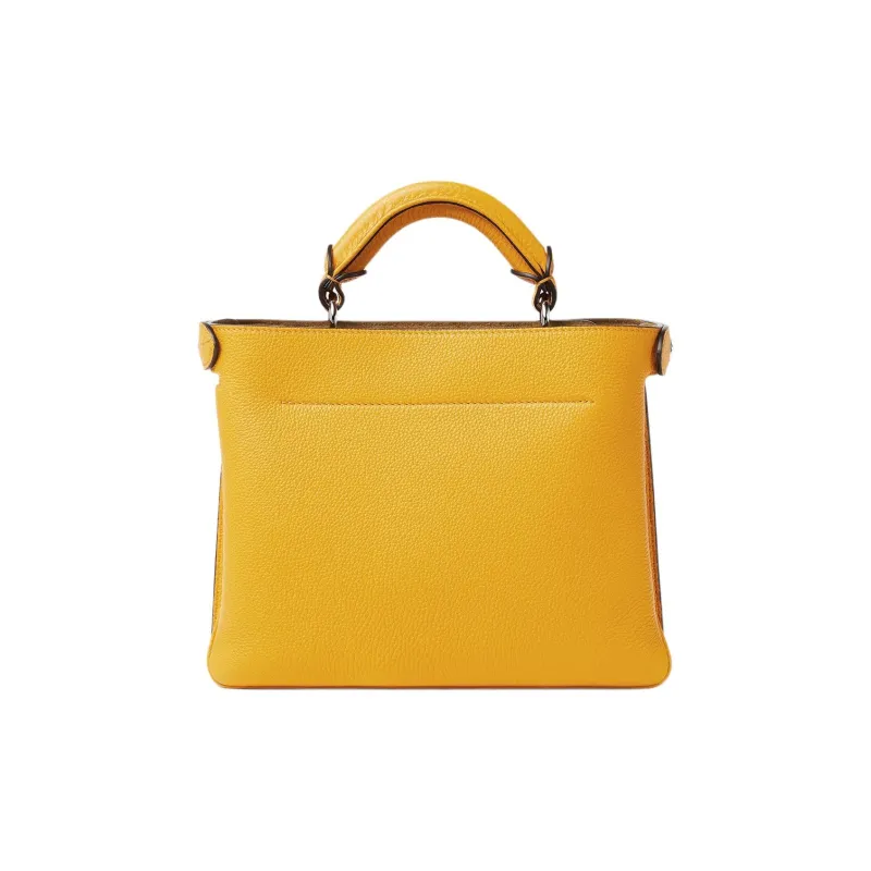 FENDI Peekaboo Calfskin Tote Bag, Shopping Bag, Shoulder Bag, Handbag Small Size Unisex Yellow-3