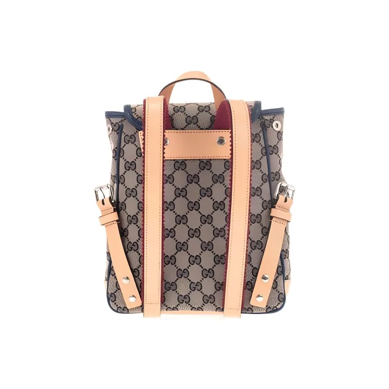 GUCCI Canvas With Leather Backpack Kids' Gray/Blue/Beige-2
