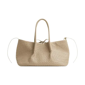 Bottega Veneta Intrecciato Cow Leather Tote Bag, Shopping Bag, Handbag, Shoulder Bag Women's Light Umber With Matcha