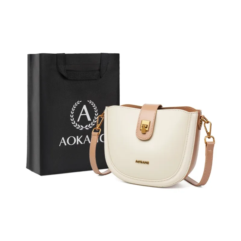 AOKANG Cow Leather Saddle Bags Shoulder Bags Mini Women's Caramel Brown/Classic Black/Ecru-10