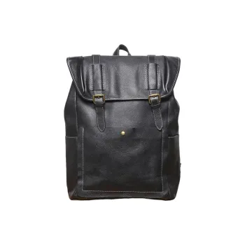 LARTIGENT Top Grain Cow Leather Soft Leather Large Capacity Casual Computer Backpack Men's Black