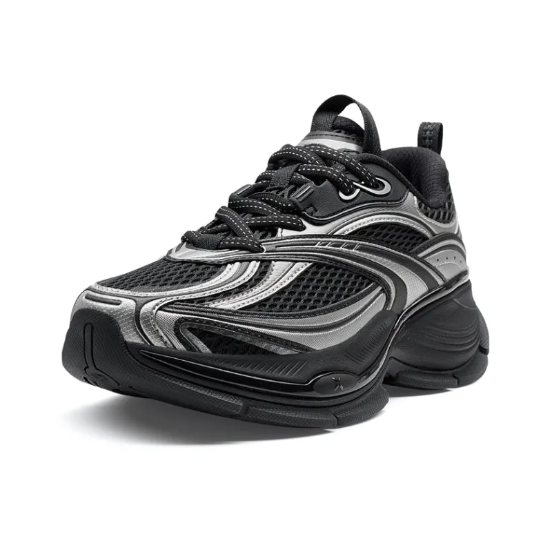 XTEP Basque 2 Abrasion Resistant Lightweight Height Increasing Low Top Casual Shoes Women's Black Space Silver-1