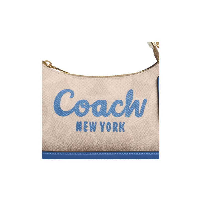 COACH Teri Canvas With Leather Crossbody Bag Shoulder Bag Mini Women's Beige & Blue-3