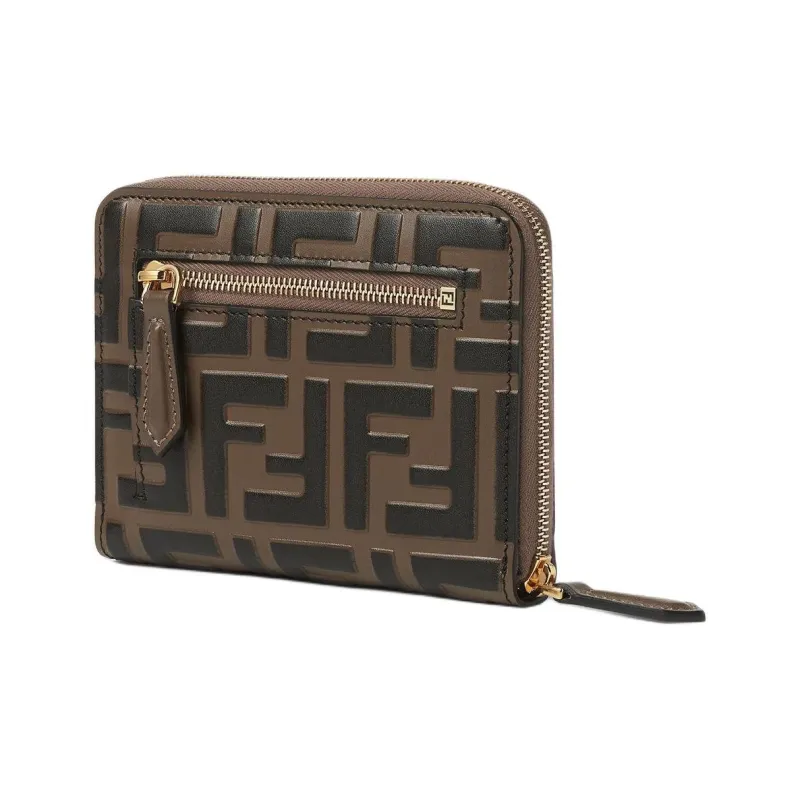 FENDI FF Diamonds Series Leather Wallet Medium Size Women's Brown-1
