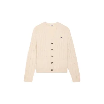 CELINE Cable knit Triomphe Cardigan In Cashmere