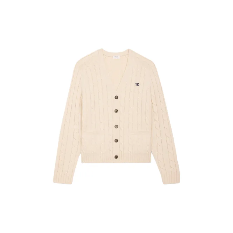 CELINE Cable knit Triomphe Cardigan In Cashmere-0