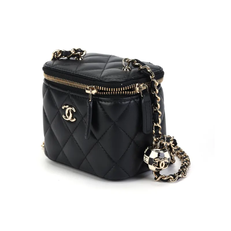CHANEL 23C Early Spring Lambskin And Metal Box Bag, Makeup Bag, Shoulder Bag, Crossbody Bag Trumpets Women's Black-1