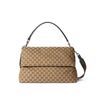 GUCCI Canvas Shoulder Bag Crossbody Bag Handbag Medium Size Unisex Beige & Dark Brown