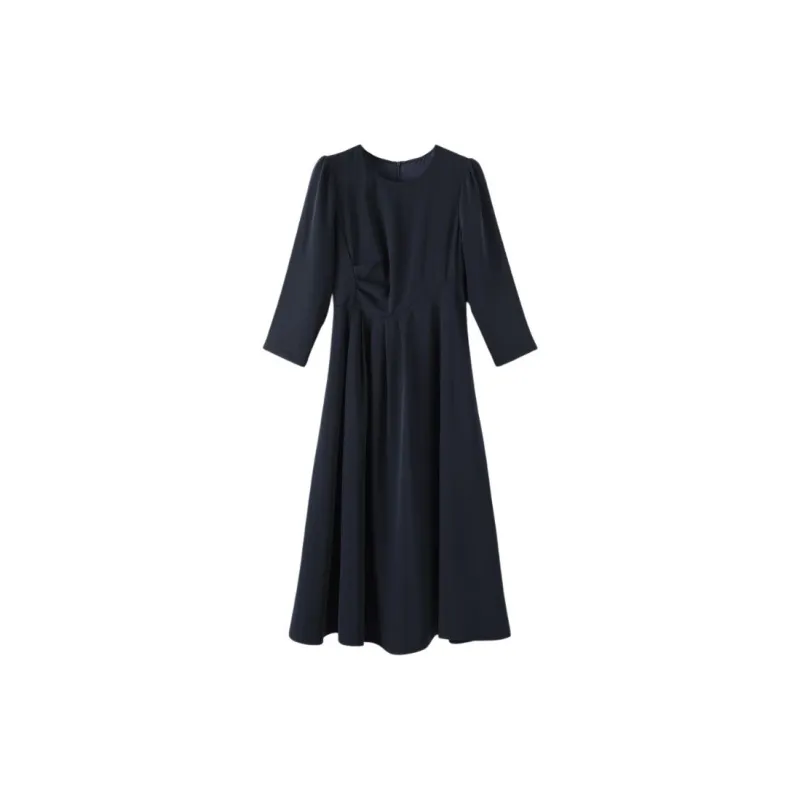 Late White Long Sleeved Dress Women's Dark Blue-0