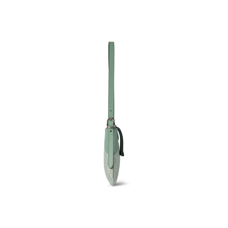 GUCCI GG Emblem Coated Fabric With Leather Binding Shoulder Bag Extra Mini Women's Gray Green-2
