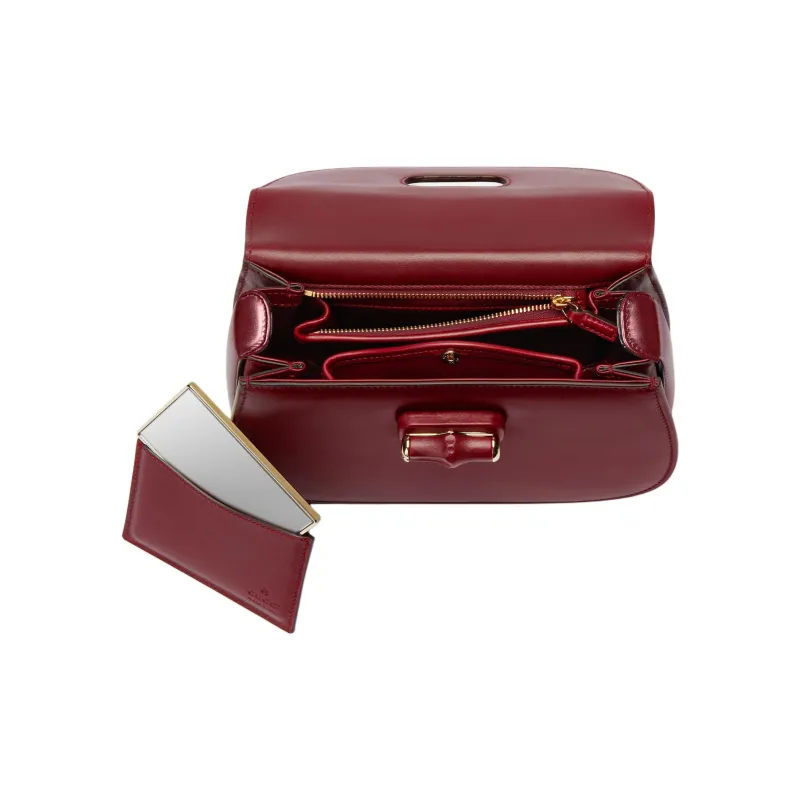GUCCI Bamboo 1947 Soft Leather Shoulder Bag, Crossbody Bag, Handbag Trumpets Women's Red-4