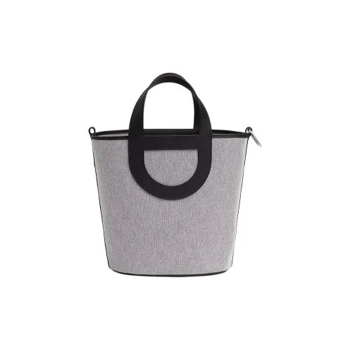 HERMES In The Loop Canvas With Swift Calfskin Handbag Women's Light Beige & Black