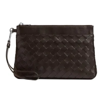 Bottega Veneta Cow Leather Clutch Men's Red Brown