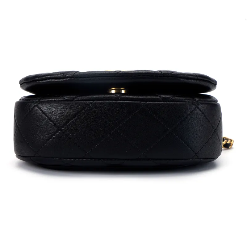 CHANEL Sheepskin One Shoulder Crossbody Clutch Women's Black-3