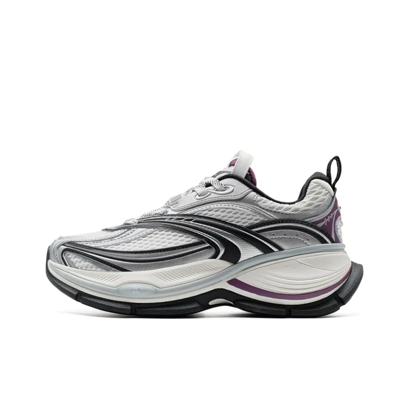 XTEP Basque 2 Abrasion Resistant Lightweight Height Increasing Low Top Casual Shoes Women's White Silver Black-0