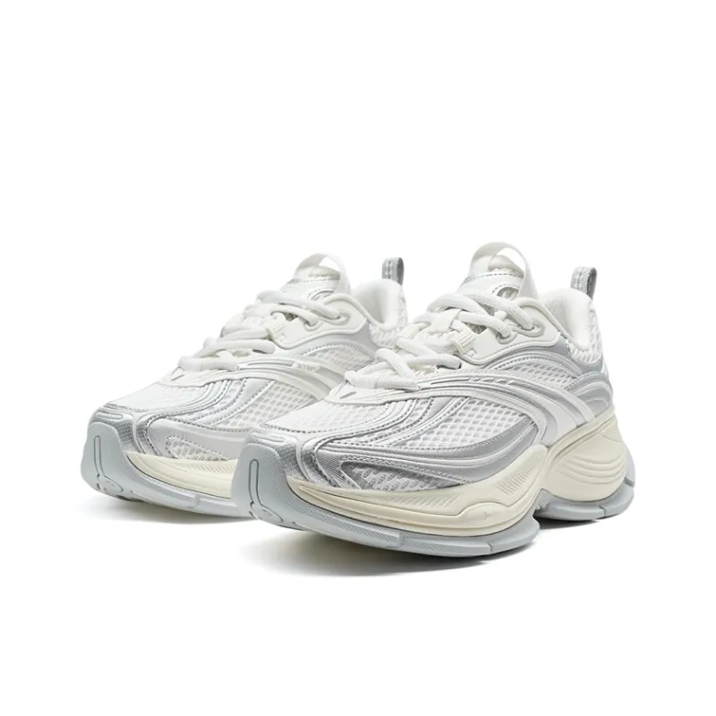 XTEP Basque 2 Abrasion Resistant Lightweight Height Increasing Low Top Casual Shoes Women's Sail White Silver-2
