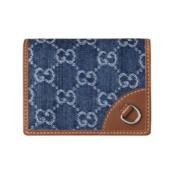 GUCCI GG Emblem Denim Wallet Mini Women's Blue