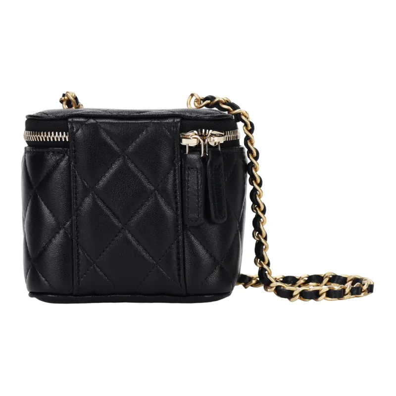 CHANEL 23C Early Spring Lambskin And Metal Box Bag, Makeup Bag, Shoulder Bag, Crossbody Bag Trumpets Women's Black-2