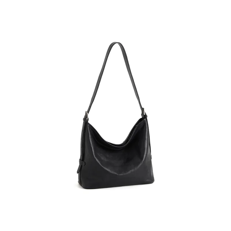 COCOEVA Top Grain Cow Leather Shoulder Bag Crossbody Bag Medium Size Women's Black/Coffee-2
