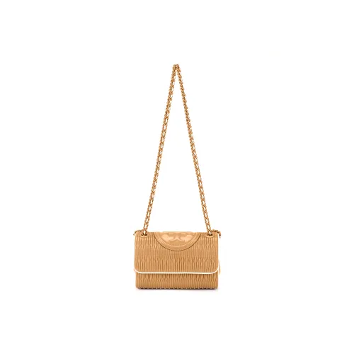 TORY BURCH Fleming Nappa Leather Crossbody Bag Shoulder Bag Small Size Women's Almond