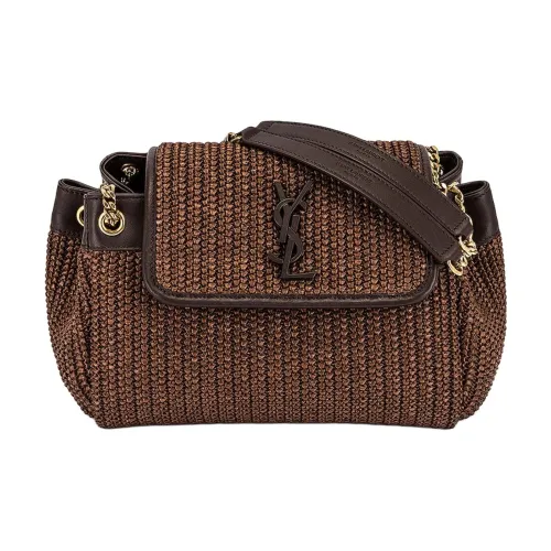 SAINT LAURENT Nolita Woven Raffia With Leather Chain Bag Crossbody Bag Shoulder Bag Small Size Women's Brown