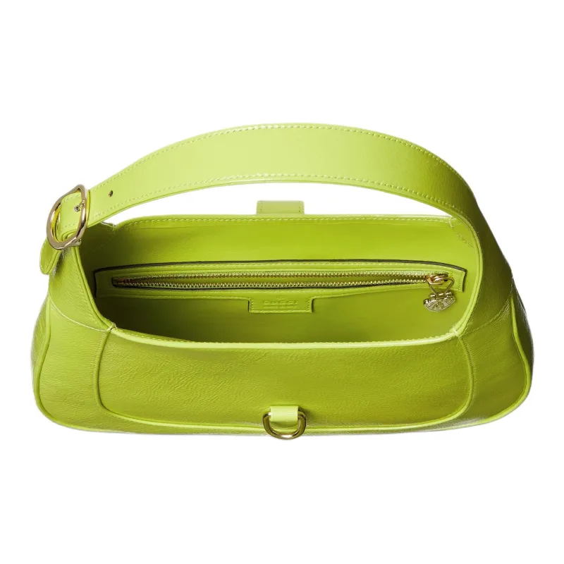 GUCCI Jackie 1961 Patent Leather Handbag, Shoulder Bag Trumpets Women's Bright Green-5