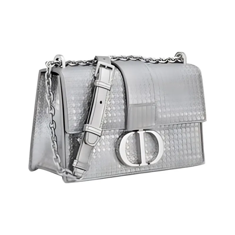 DIOR 30 Montaigne Cow Leather Chain Bag Shoulder Bag Crossbody Bag Women's Silver-1