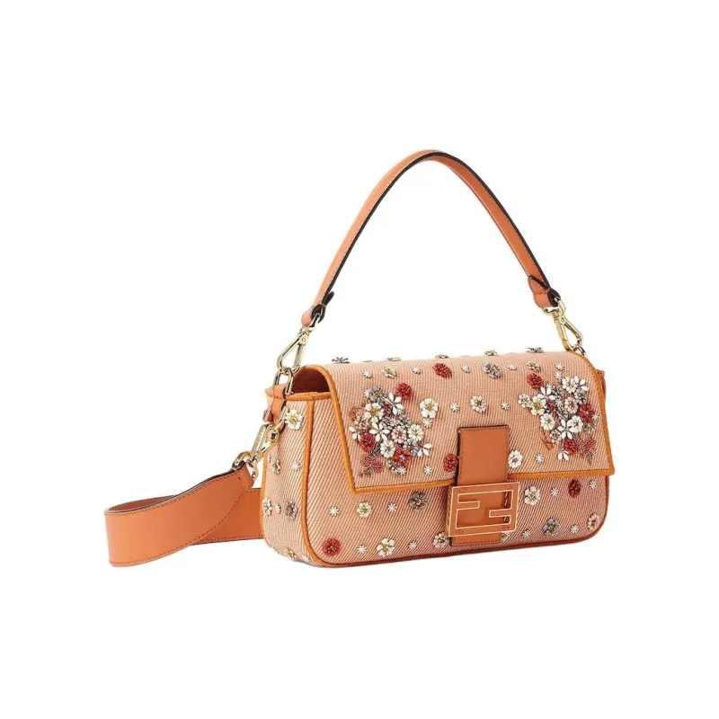 FENDI Denim Shoulder Bag Crossbody Bag Handbag Medium Size Women's Orange-1