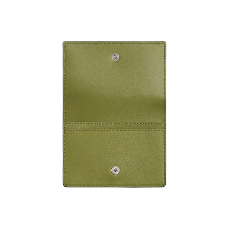 Bottega Veneta Intrecciato Calfskin Card Holder Men's Dark Brown With Matcha-2