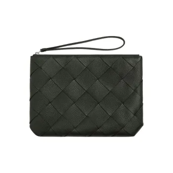 Bottega Veneta Calfskin Clutch Large Size Men's Dark Green
