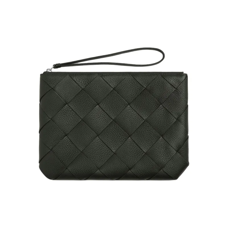 Bottega Veneta Calfskin Clutch Large Size Men's Dark Green-0