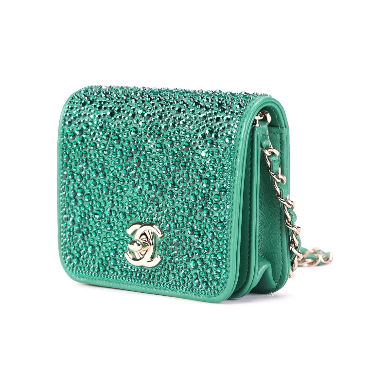 CHANEL 22A Early Autumn Sheepskin Crossbody Bag, Flap Bag Clutch Women's Green-1