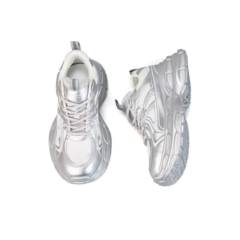 Joy&Mario Height Increasing Slip-Resistant Low-Top Chunky Sneakers Women's Silver-4