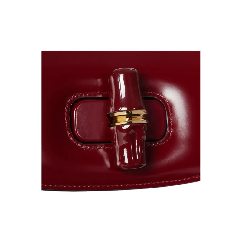 GUCCI Polished Leather Shoulder Bag, Crossbody Bag, Handbag Trumpets Women's Dark Red-5