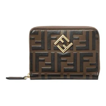 FENDI FF Diamonds Series Leather Wallet Medium Size Women's Brown