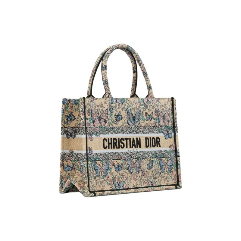 DIOR BookTote Cotton Tote Bag, Shopping Bag, Handbag Medium Size Women's Raffia Grass Blue-1