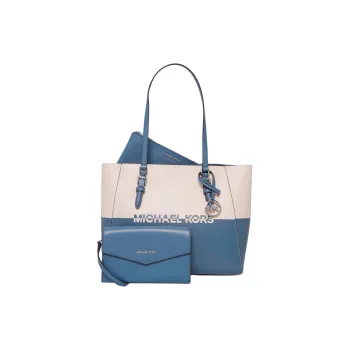 MICHAEL KORS Charlotte Canvas Tote Bag, Shopping Bag, Handbag, Shoulder Bag Women's Blue & White