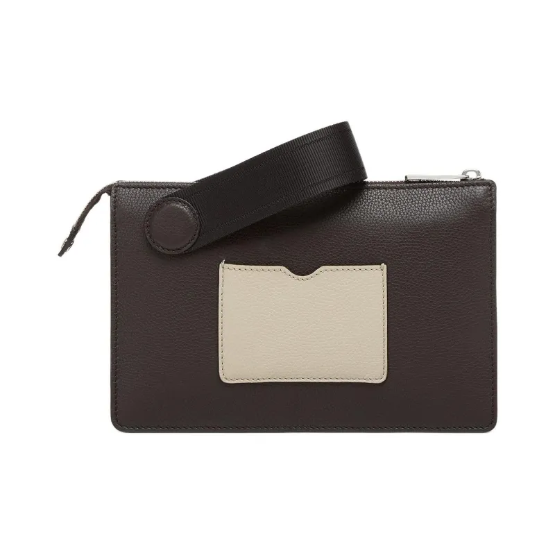 FENDI ROMA Grain Leather Clutch Men's Brown-2