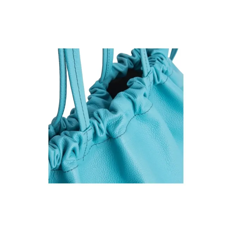 By Far Grain Cow Leather Tote Bag Shopping Bag Shoulder Bags Large Size Women's Turquoise-3