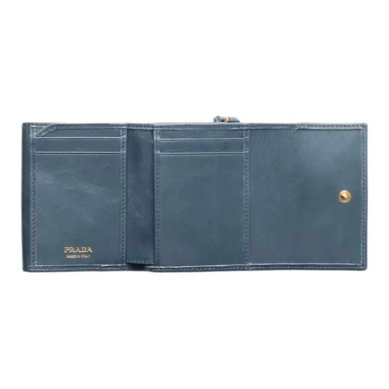 PRADA Calfskin Wallet Trumpets Women's Blue-3